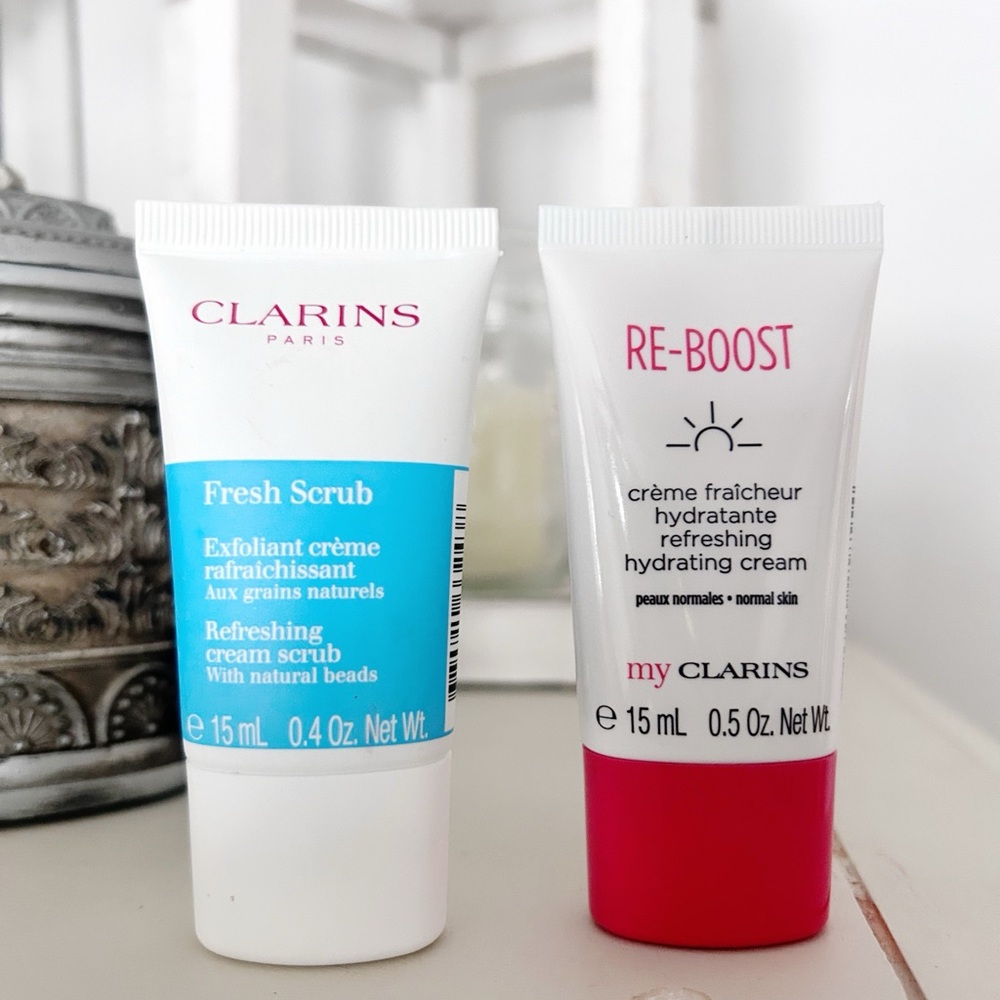 CLARINS Fresh Scrub and Refreshing Hydrating Cream Set Travel Size - NEW